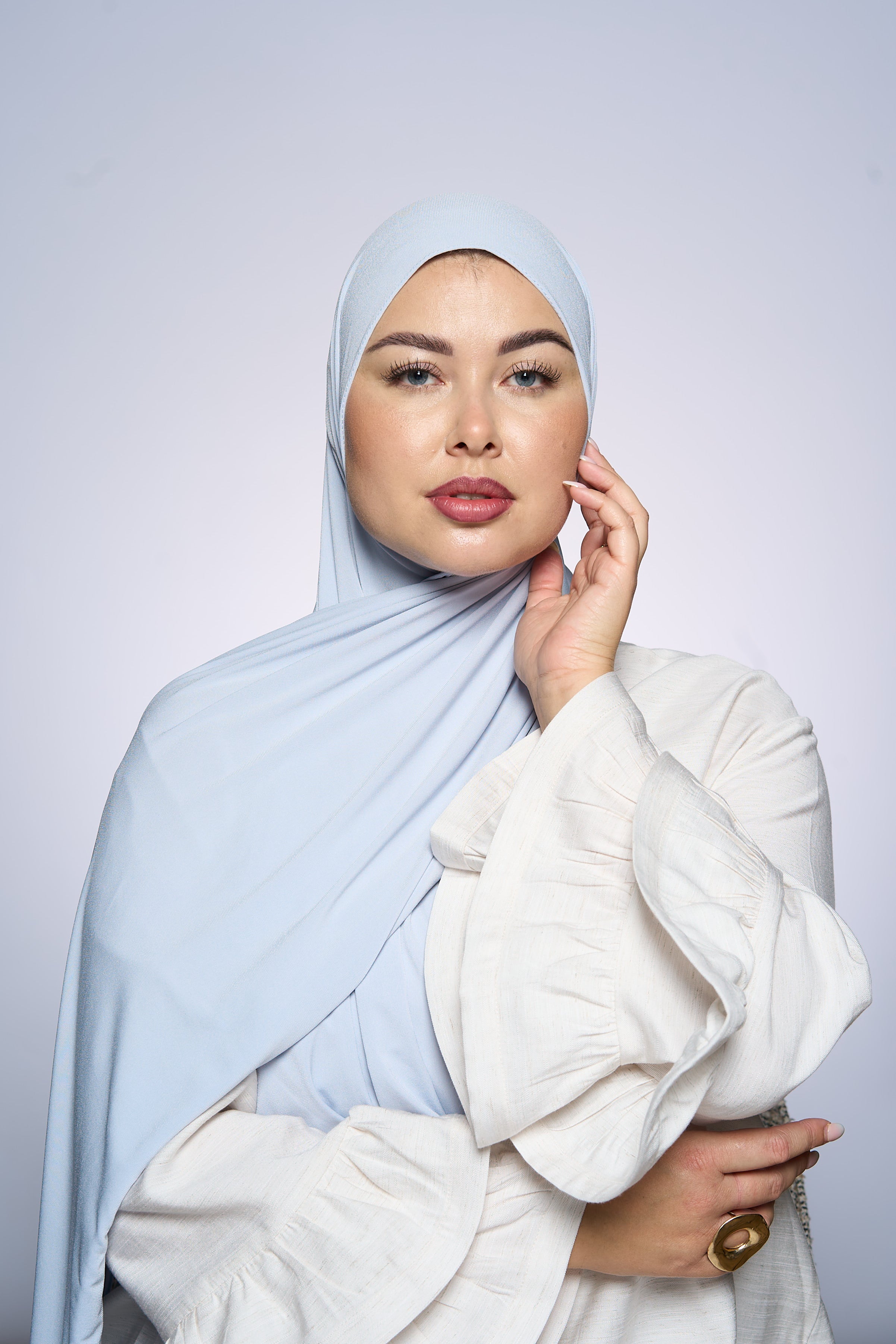 Premium Jersey Hijab Fin - Light Silver